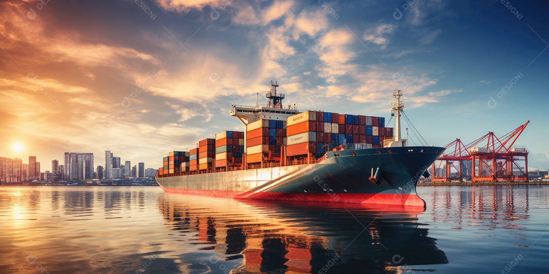 Navio de carga industrial com cargas de contêiner para conceito de sistema de logística