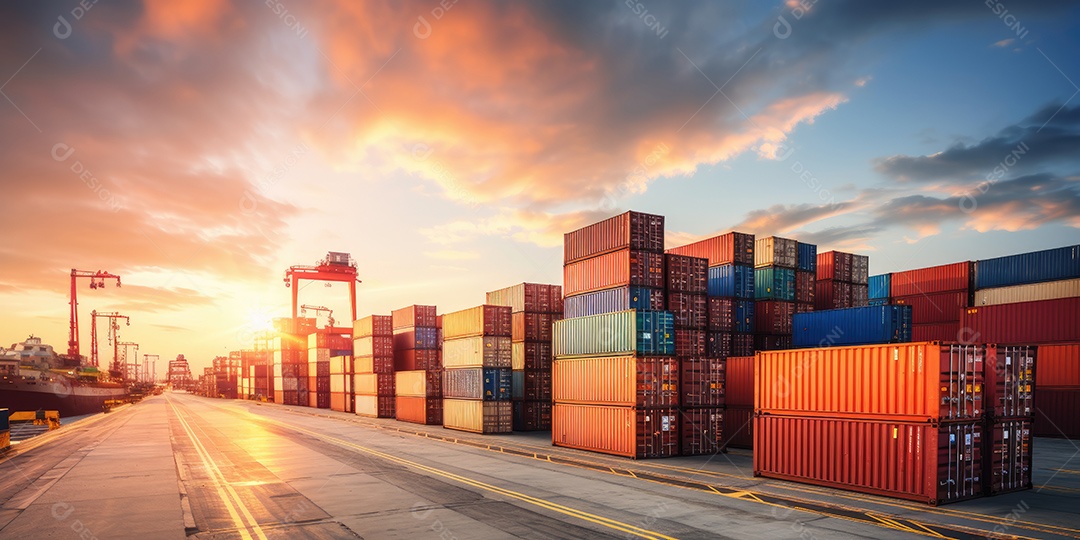 Navio de carga industrial com cargas de contêiner para conceito de sistema de logística