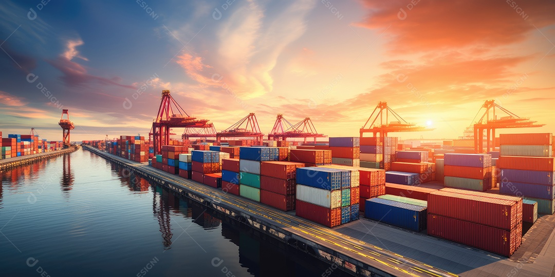 Navio de carga industrial com cargas de contêiner para conceito de sistema de logística