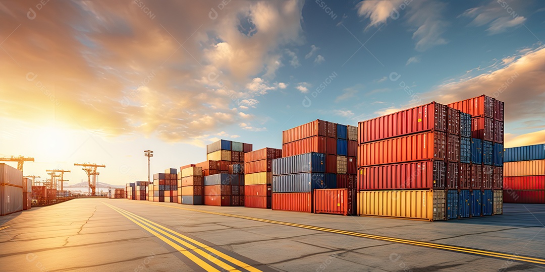 Navio de carga industrial com cargas de contêiner para conceito de sistema de logística