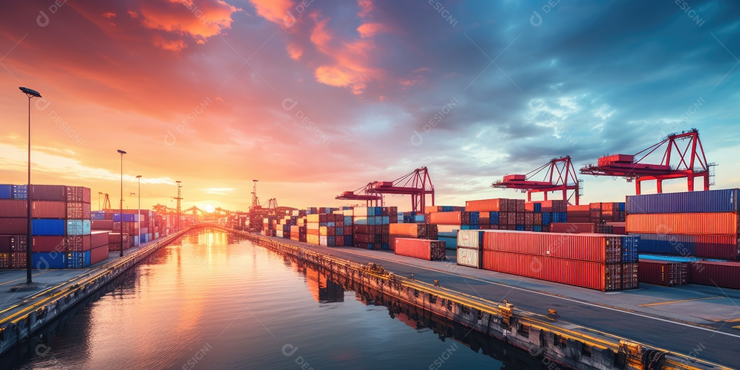 Navio de carga industrial com cargas de contêiner para conceito de sistema de logística