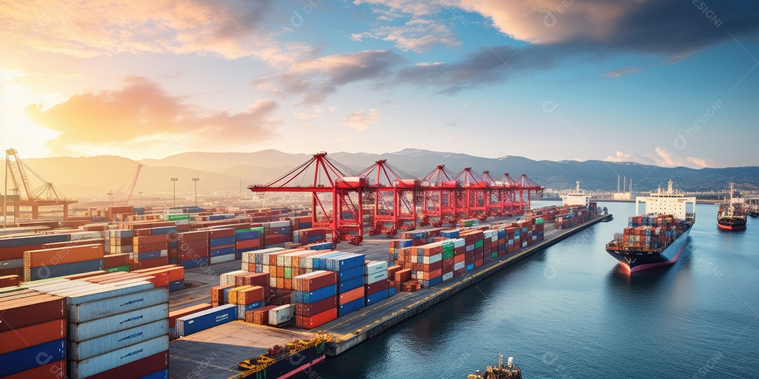 Navio de carga industrial com cargas de contêiner para conceito de sistema de logística