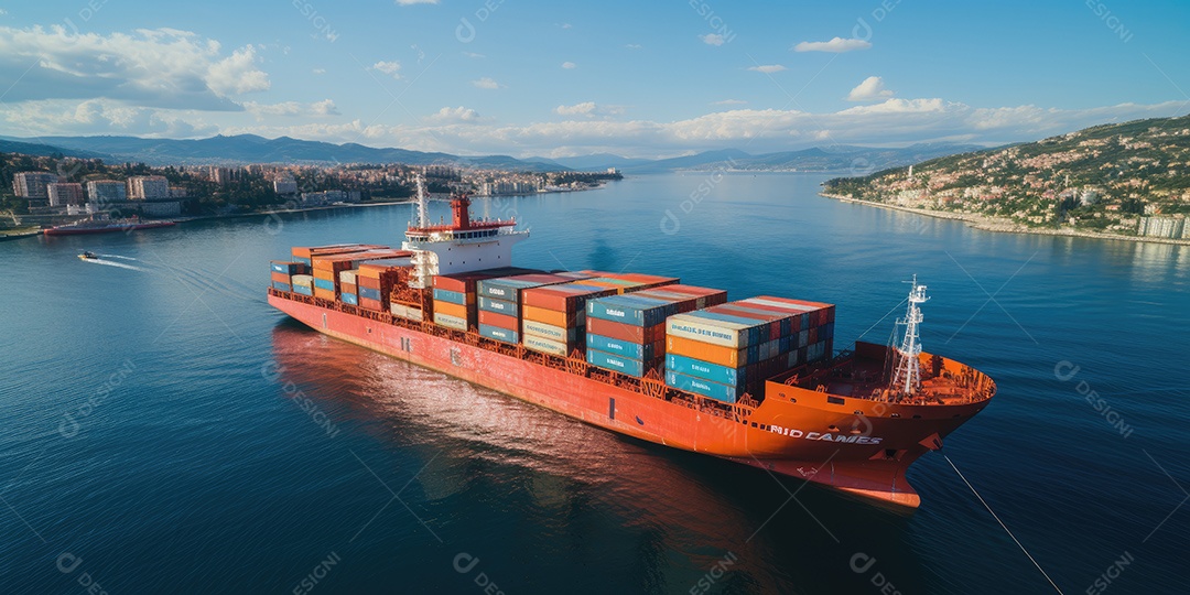 Navio de carga industrial com cargas de contêiner para conceito de sistema de logística