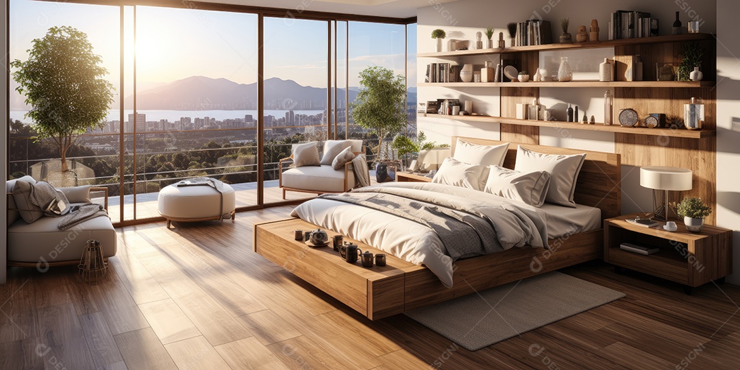 Interiores de apartamentos contemporâneos conceito de fundo de design casual materiais terrosos e tons de cores detalhes belos sob a luz do sol da manhã gerado por IA
