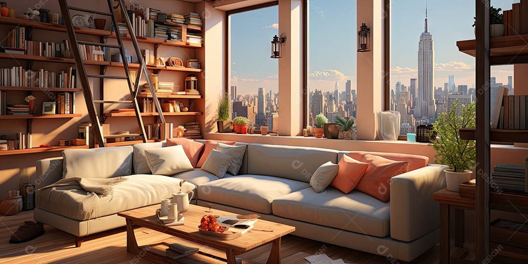 Interiores de apartamentos contemporâneos conceito de fundo de design casual materiais terrosos e tons de cores detalhes belos sob a luz do sol da manhã gerado por IA