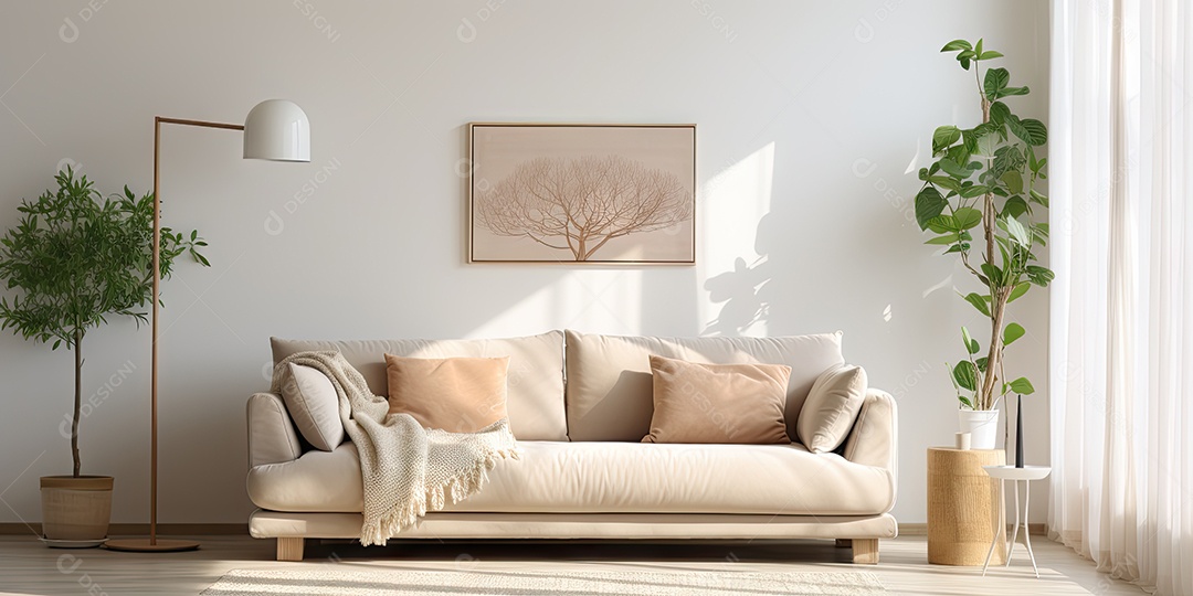 Interiores de apartamentos contemporâneos conceito de fundo de design casual materiais terrosos e tons de cores detalhes belos sob a luz do sol da manhã gerado por IA