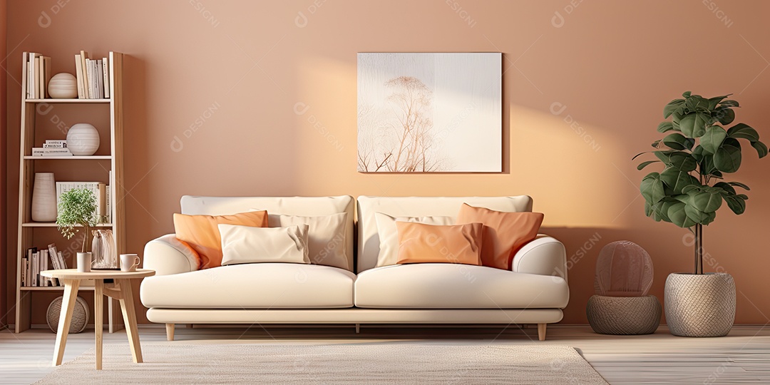 Interiores de apartamentos contemporâneos conceito de fundo de design casual materiais terrosos e tons de cores detalhes belos sob a luz do sol da manhã gerado por IA