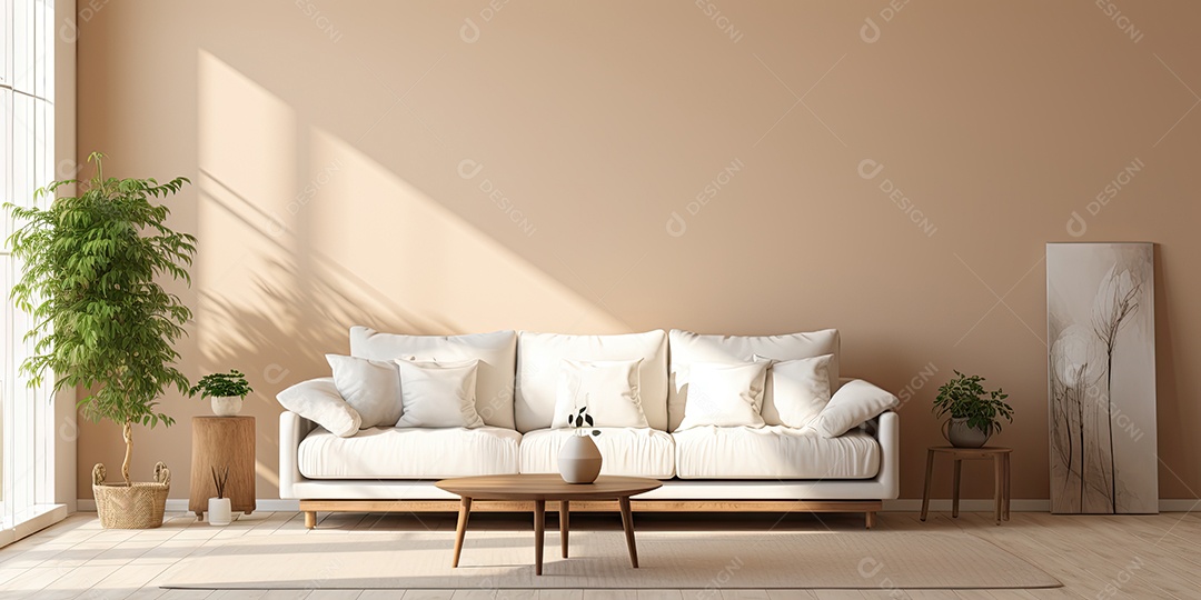 Interiores de apartamentos contemporâneos conceito de fundo de design casual materiais terrosos e tons de cores detalhes belos sob a luz do sol da manhã gerado por IA