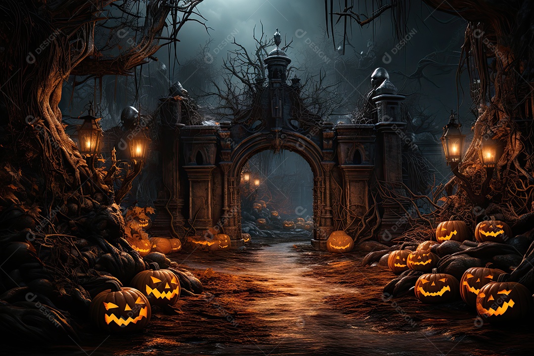 Porta com fundo de corvo portão de cemitério assustador gerado por IA