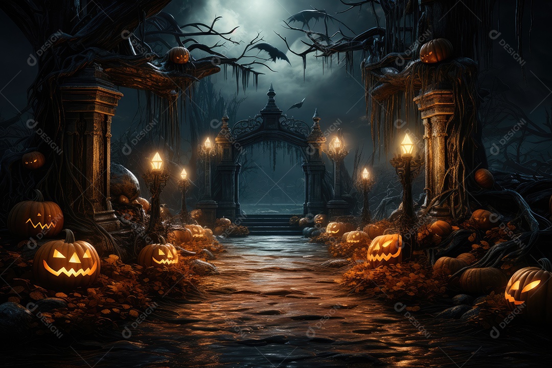 Porta com fundo de corvo portão de cemitério assustador gerado por IA