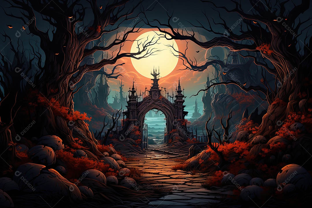 Porta com fundo de corvo portão de cemitério assustador gerado por IA