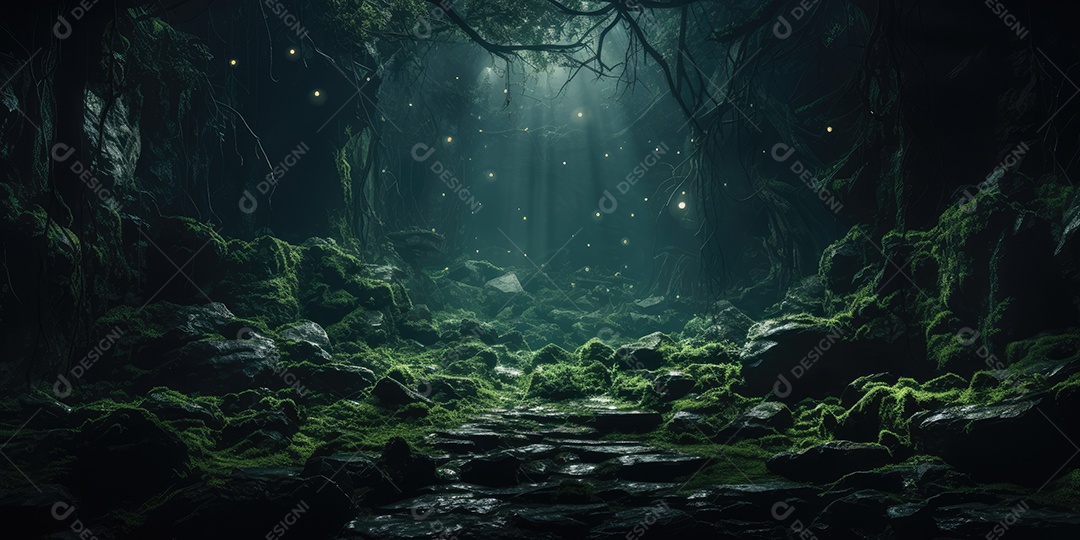 Uma floresta sinistra e misteriosa em um universo paralelo gerado por IA