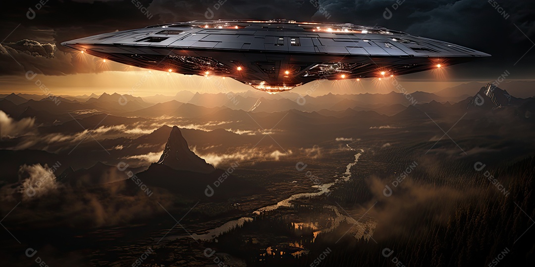 Um confronto feroz de um objeto voador sobre o vasto oceano gerado por IA