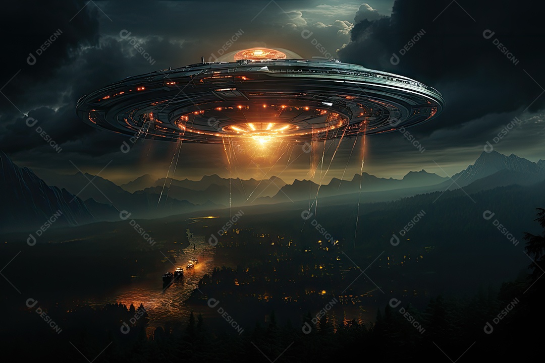 Um confronto feroz de um objeto voador sobre o vasto oceano gerado por IA