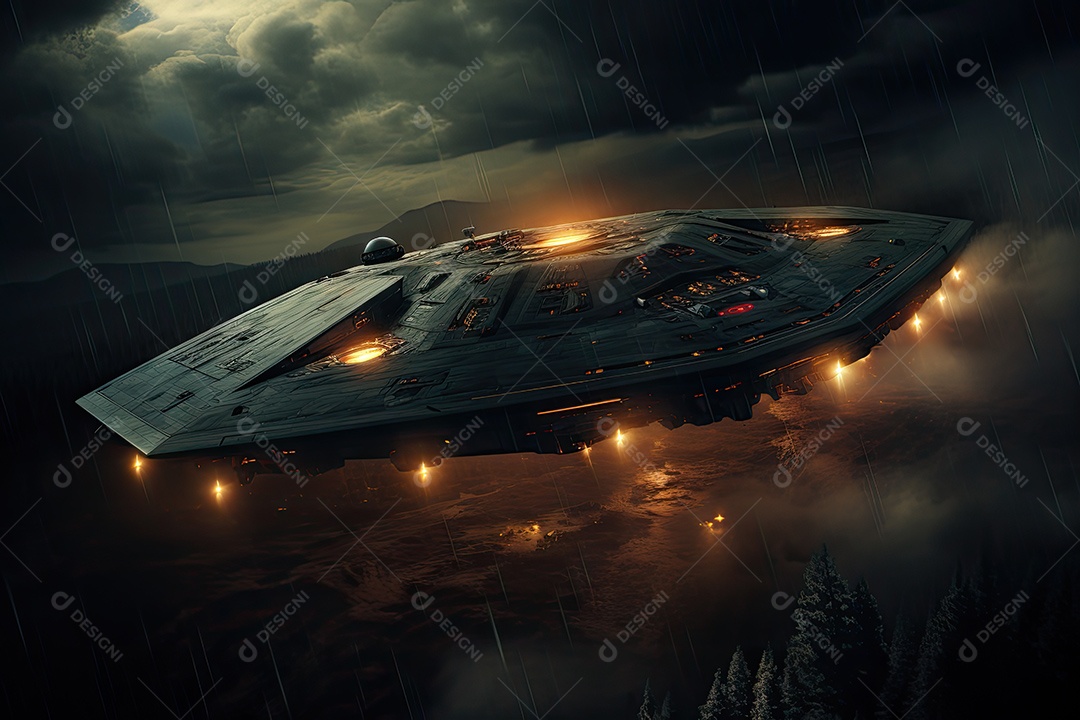 Um confronto feroz de um objeto voador sobre o vasto oceano gerado por IA