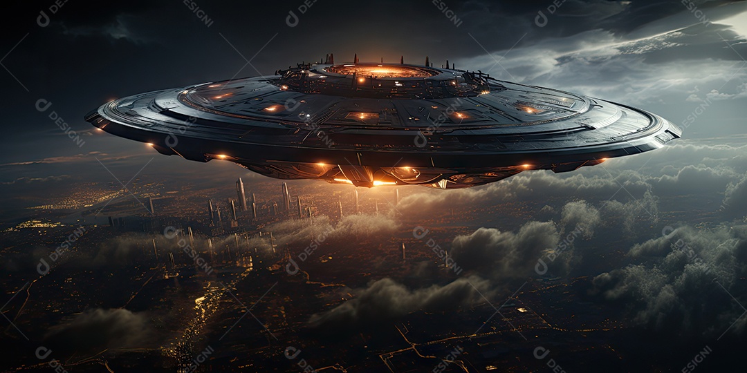 Um confronto feroz de um objeto voador sobre o vasto oceano gerado por IA