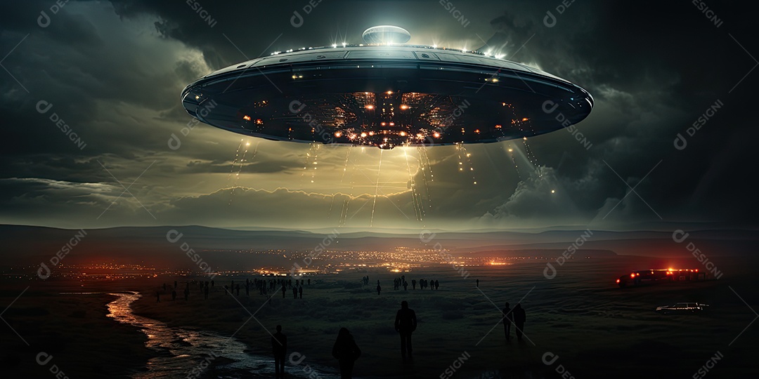 Um confronto feroz de um objeto voador sobre o vasto oceano gerado por IA