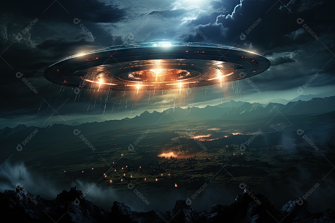 Um confronto feroz de um objeto voador sobre o vasto oceano gerado por IA