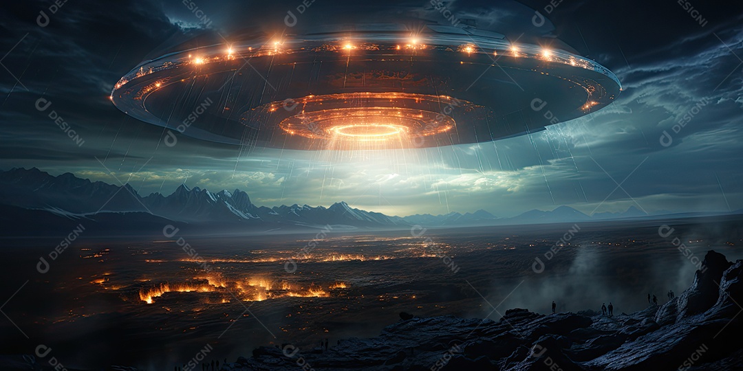 Um confronto feroz de um objeto voador sobre o vasto oceano gerado por IA