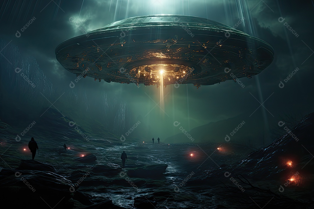 Um confronto feroz de um objeto voador sobre o vasto oceano gerado por IA