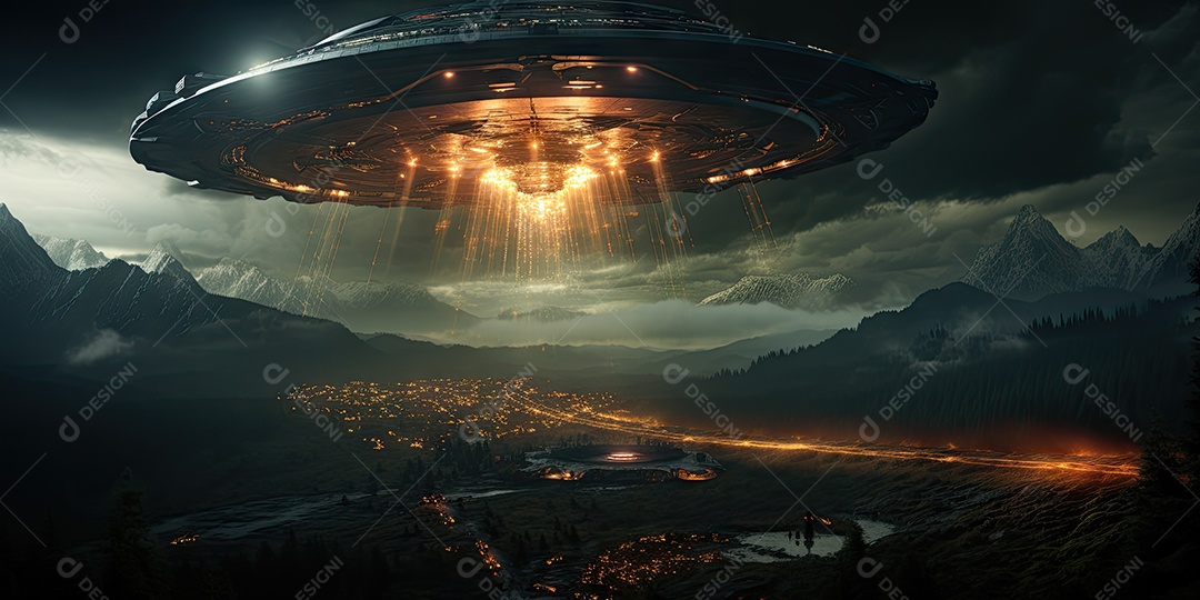 Um confronto feroz de um objeto voador sobre o vasto oceano gerado por IA