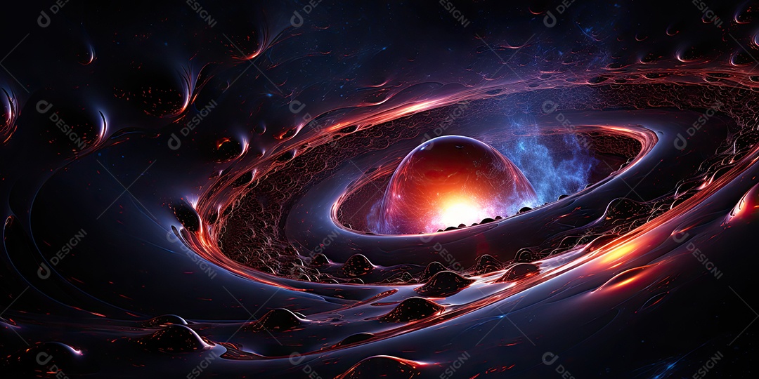 Ilustração de um buraco negro quântico gerado por IA