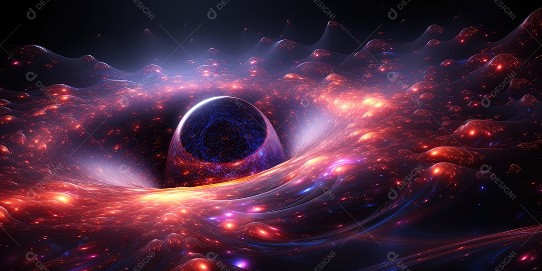 Ilustração de um buraco negro quântico gerado por IA