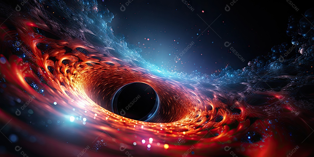Ilustração de um buraco negro quântico gerado por IA