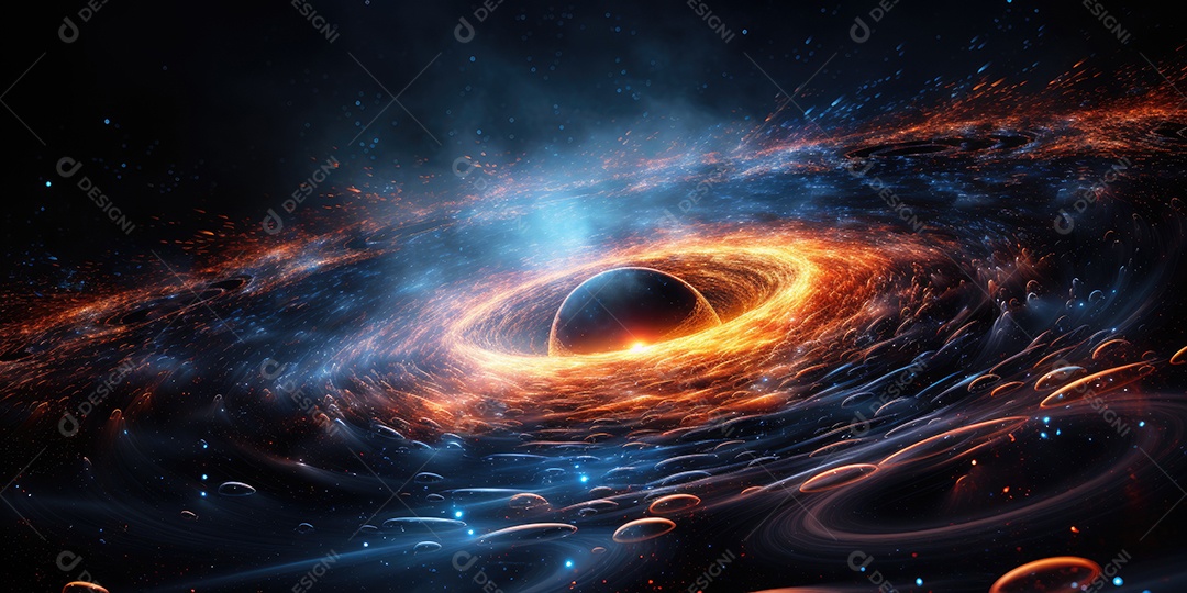Ilustração de um buraco negro quântico gerado por IA
