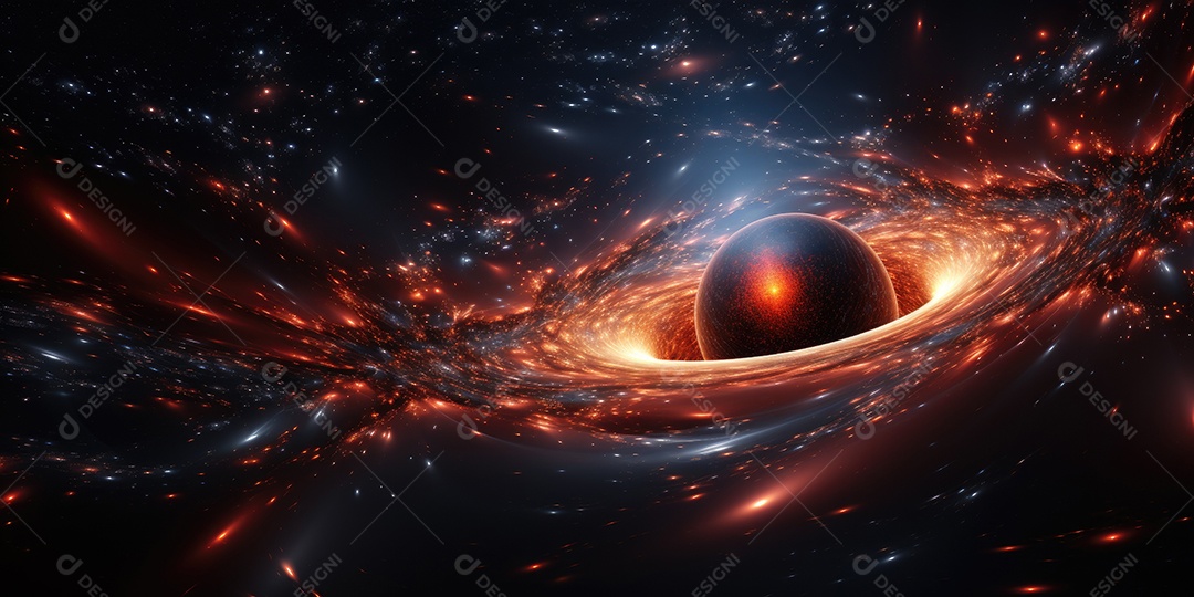 Ilustração de um buraco negro quântico gerado por IA