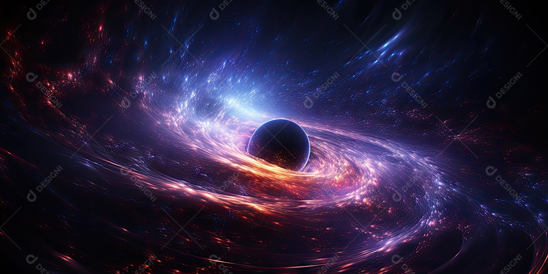 Ilustração de um buraco negro quântico gerado por IA
