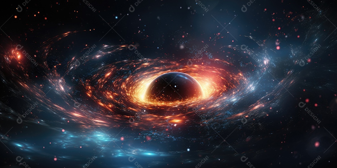 Ilustração de um buraco negro quântico gerado por IA