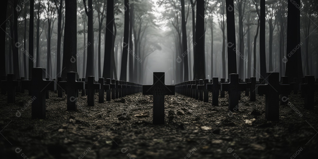 Um cemitério para os mortos com fileiras de lápides sagradas IA generativa