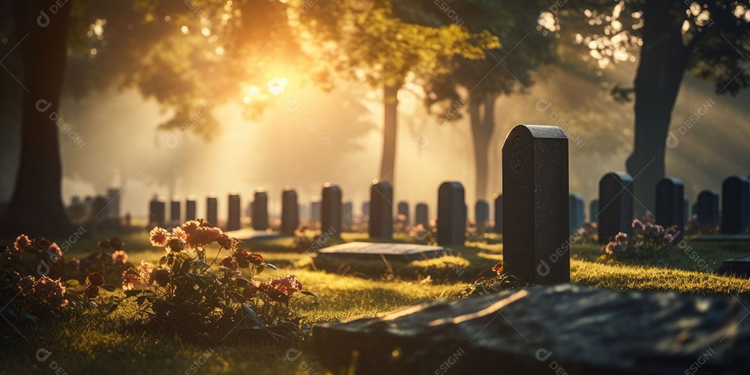 Um cemitério para os mortos com fileiras de lápides sagradas IA generativa