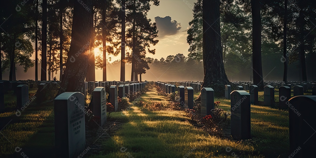 Um cemitério para os mortos com fileiras de lápides sagradas IA generativa