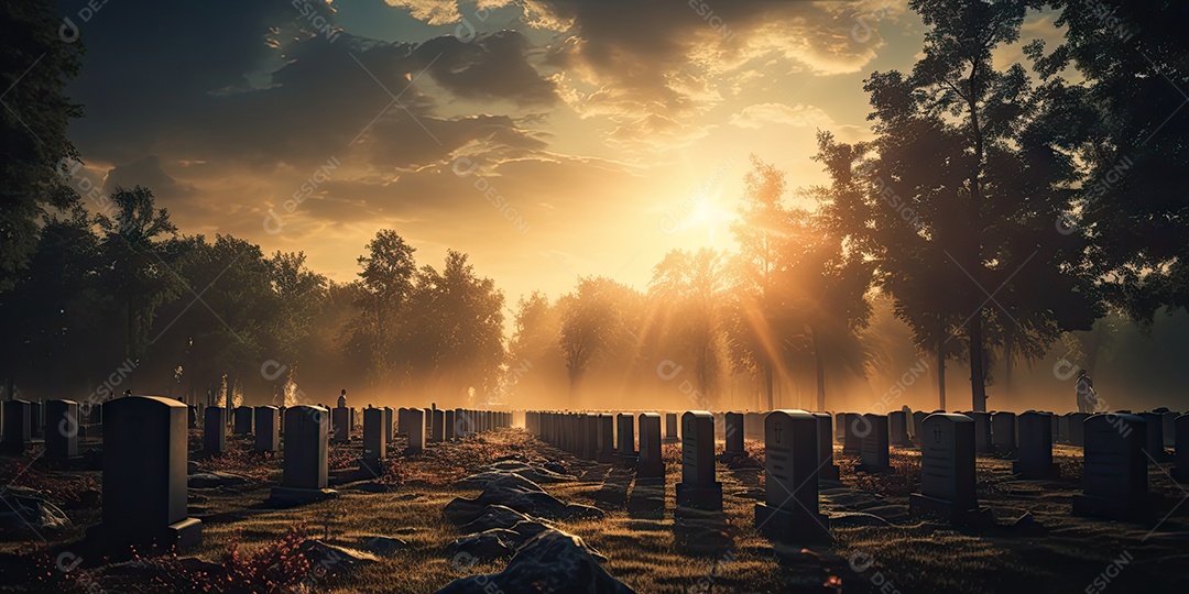 Um cemitério para os mortos com fileiras de lápides sagradas IA generativa
