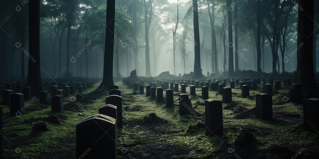 Um cemitério para os mortos com fileiras de lápides sagradas IA generativa
