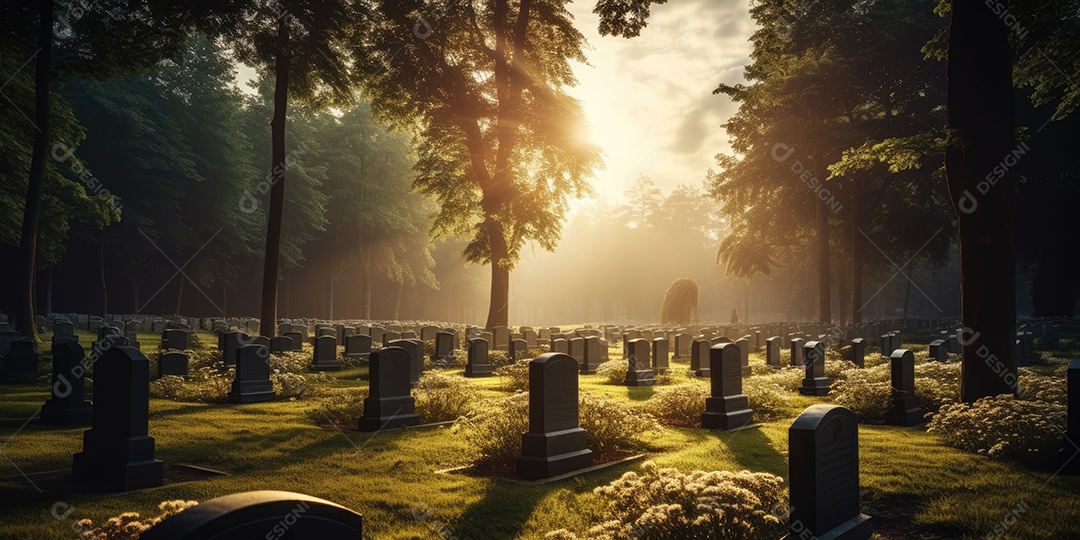 Um cemitério para os mortos com fileiras de lápides sagradas IA generativa