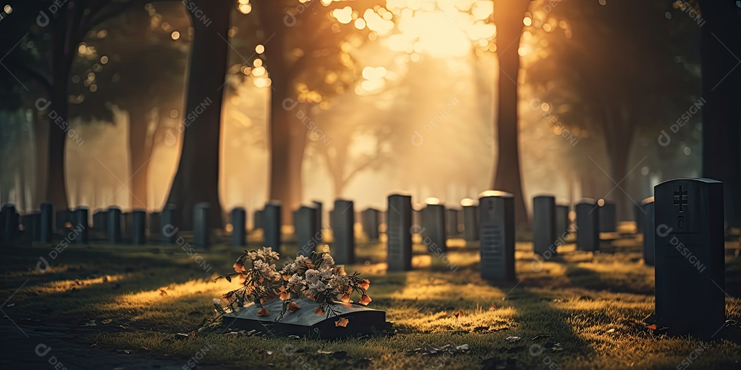 Um cemitério para os mortos com fileiras de lápides sagradas IA generativa