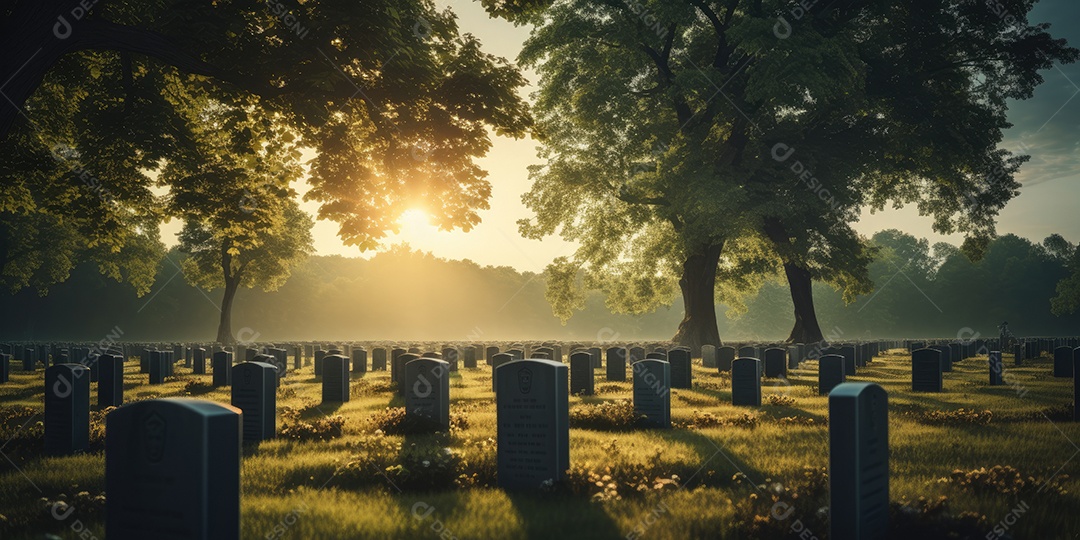 Um cemitério para os mortos com fileiras de lápides sagradas IA generativa