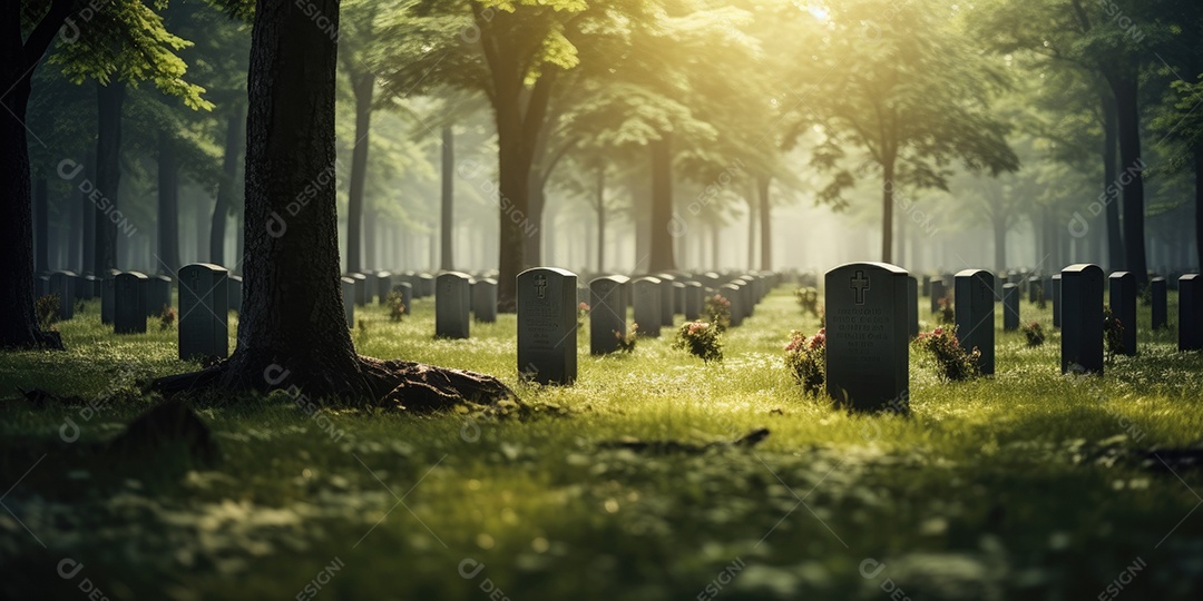 Um cemitério para os mortos com fileiras de lápides sagradas IA generativa