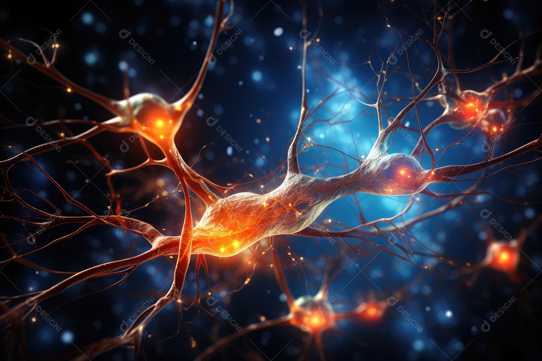 Ilustração das conexões de neurônios no cérebro humano para fins médicos ou educacionais por IA generativa