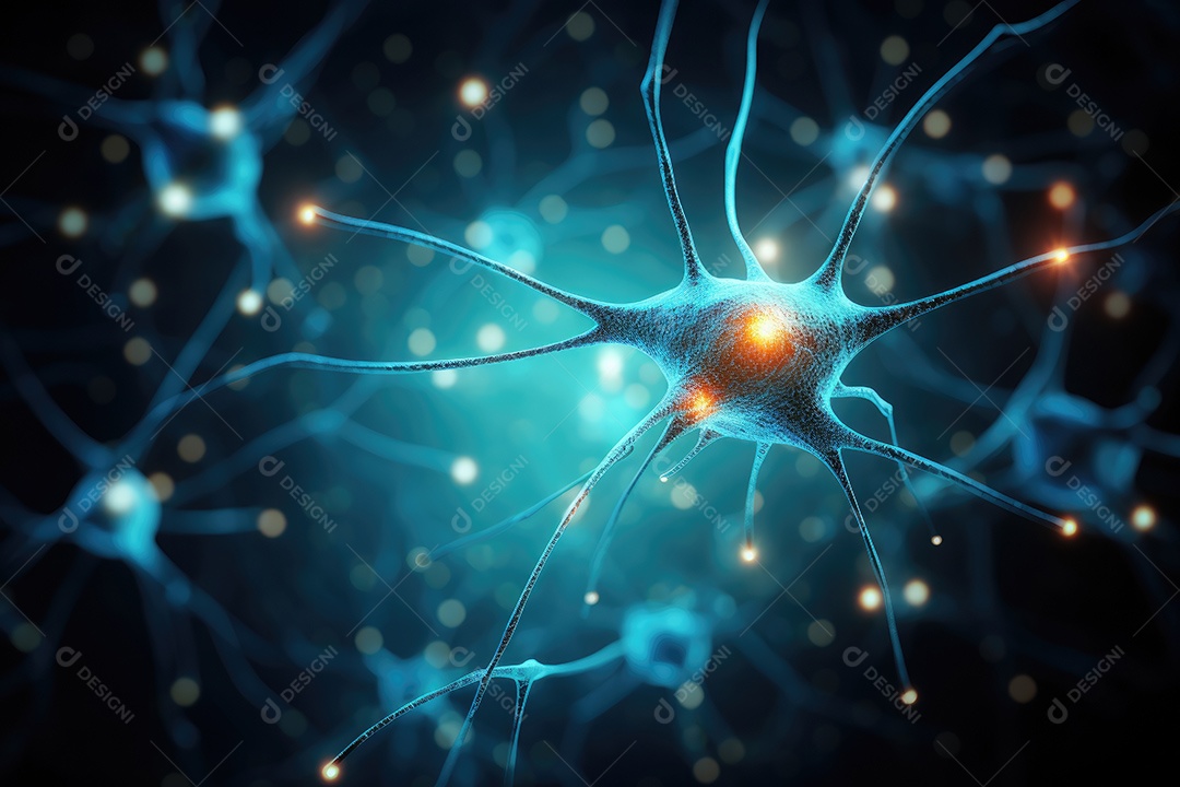 Ilustração das conexões de neurônios no cérebro humano para fins médicos ou educacionais por IA generativa