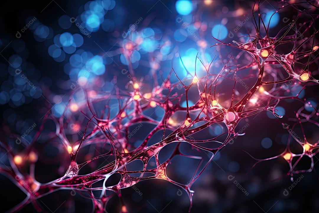 Ilustração das conexões de neurônios no cérebro humano para fins médicos ou educacionais por IA generativa