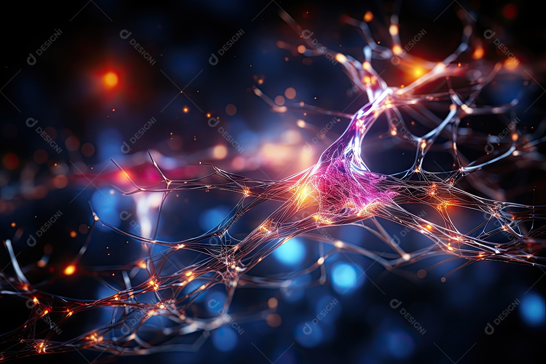 Ilustração das conexões de neurônios no cérebro humano para fins médicos ou educacionais por IA generativa