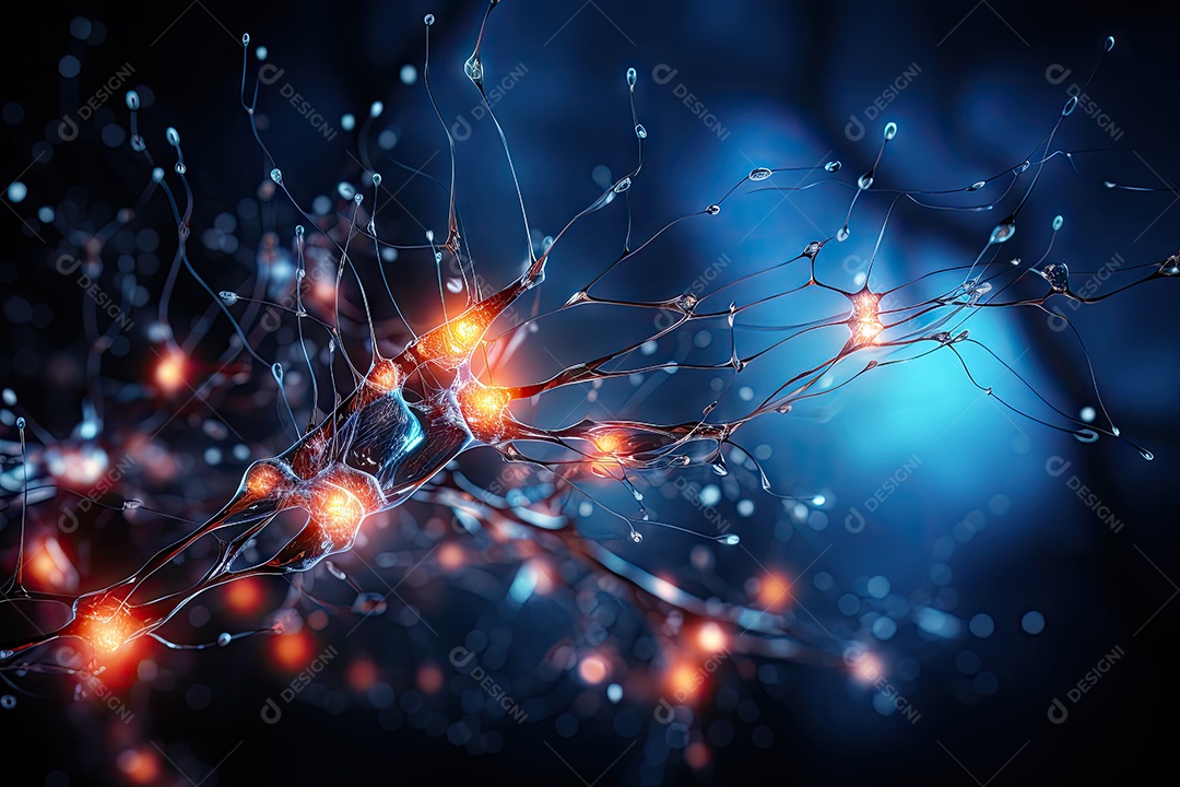 Ilustração das conexões de neurônios no cérebro humano para fins médicos ou educacionais por IA generativa