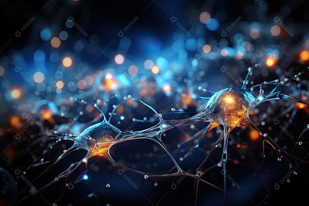 Ilustração das conexões de neurônios no cérebro humano para fins médicos ou educacionais por IA generativa