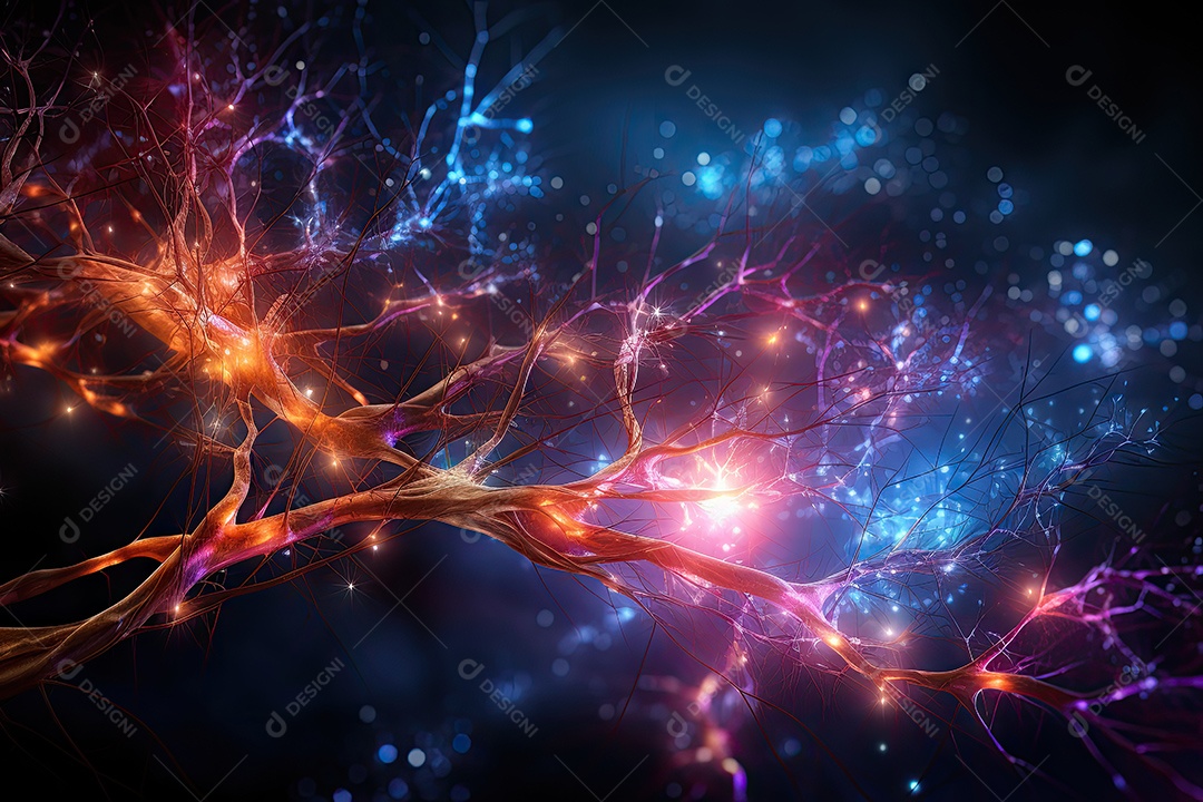 Ilustração das conexões de neurônios no cérebro humano para fins médicos ou educacionais por IA generativa