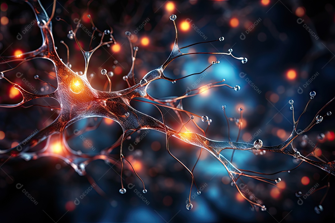 Ilustração das conexões de neurônios no cérebro humano para fins médicos ou educacionais por IA generativa