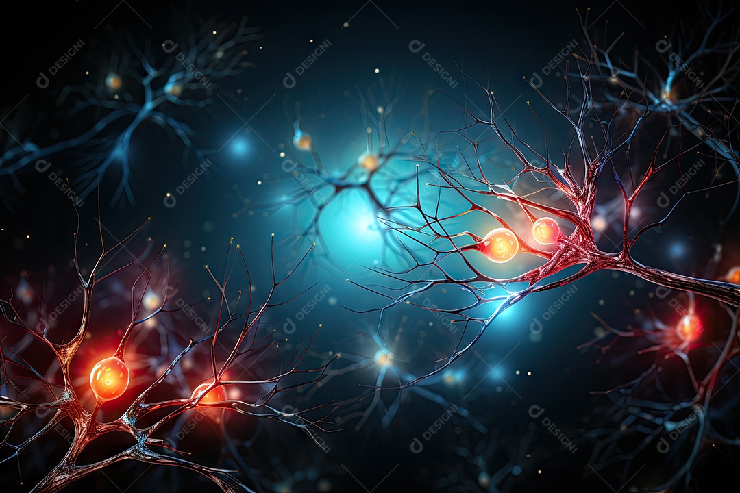 Ilustração das conexões de neurônios no cérebro humano para fins médicos ou educacionais por IA generativa